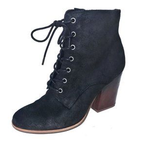 NEW Kork Ease Womens 8 Elfa Black Suede Lace Up Ankle Heeled Combat Booties